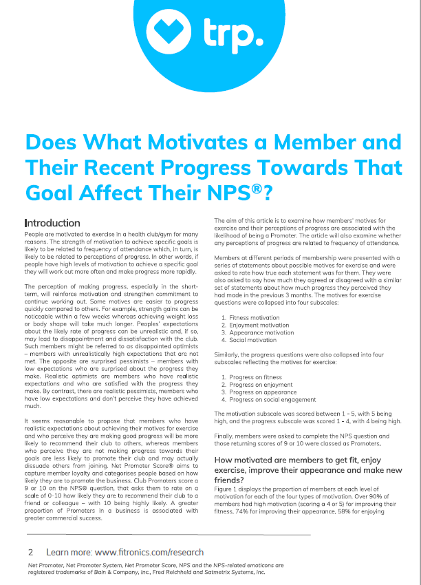 Does What Motivates a Member and Their Recent Progress Towards That Goal Affect Their Net Promoter Score® NPS